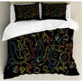 thumbnail image 1 of Let It Go Duvet Cover Set, Outline Design in Color Transitions Art on Dark Backdrop, Decorative 3 Piece Bedding Set with 2 Pillow Shams, King Size, Charcoal Grey and Multicolor, by Ambesonne, 1 of 3