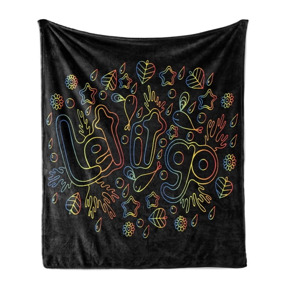 Let It Go Soft Flannel Fleece Throw Blanket, Outline Design in Color Transitions Artwork on Dark Backdrop, Cozy Plush for Indoor and Outdoor Use, 60" x 80", Charcoal Grey and Multicolor, by Ambesonne