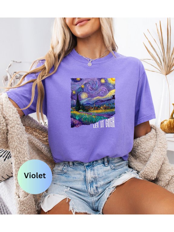 Let It Goch Van Gogh T-Shirt | Trendy Starry Night Art Pun Graphic Tee in Violet Purple | Perfect Gift for Art Lovers & Museum Fans