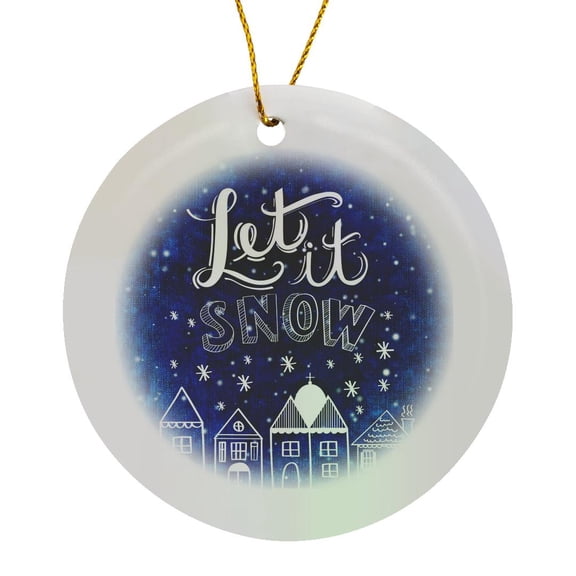 3drose, Let It Is Snow Winter December Cold Christmas, Circle Porcelain Ornament