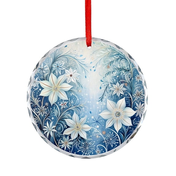 Let It Snow Christmas Flower Glass Ornament Hanging Ornaments for Holiday Decoration Rustic Country Holiday Round Ornament for Family Couples Friends