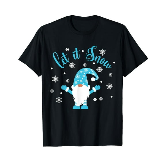 Let It Snow Christmas T Shirt Women Cute Gnome Snowflake T-Shirt Black Tee