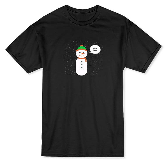 Let It Snow Cute Christmas Snowman Snowflakes Around Men Black T-Shirt, Male x-Large