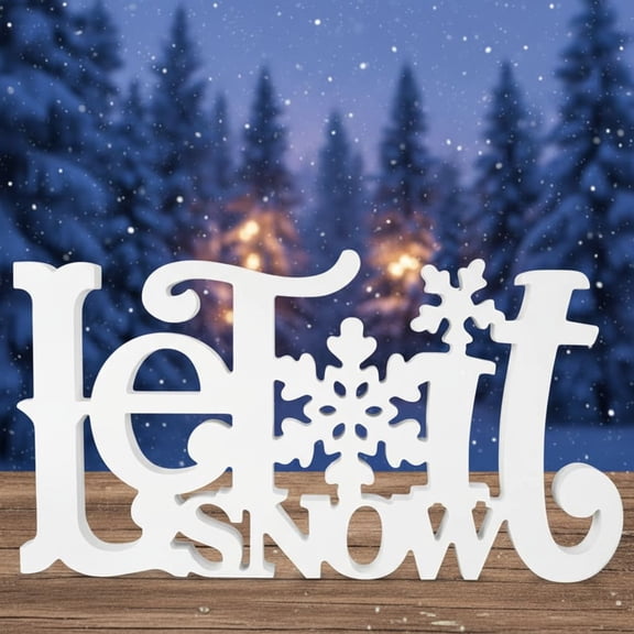 Let It Snow Decorations, Snow Wooden Winter Table Centerpiece Sign, Tiered Tray Decor for Christmas Winter Holiday Home Office Decor (White)