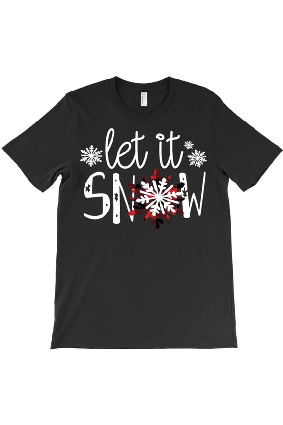 Let It Snow Funny Cute Christmas Winter Buffalo Plaid Snowflake Holiday Graphic T-Shirt G8990, Up to 5XL