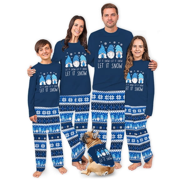 Let It Snow Gnome Matching Christmas Pajamas For Family And Dog, Top and Bottom With Pockets, All Sizes Available