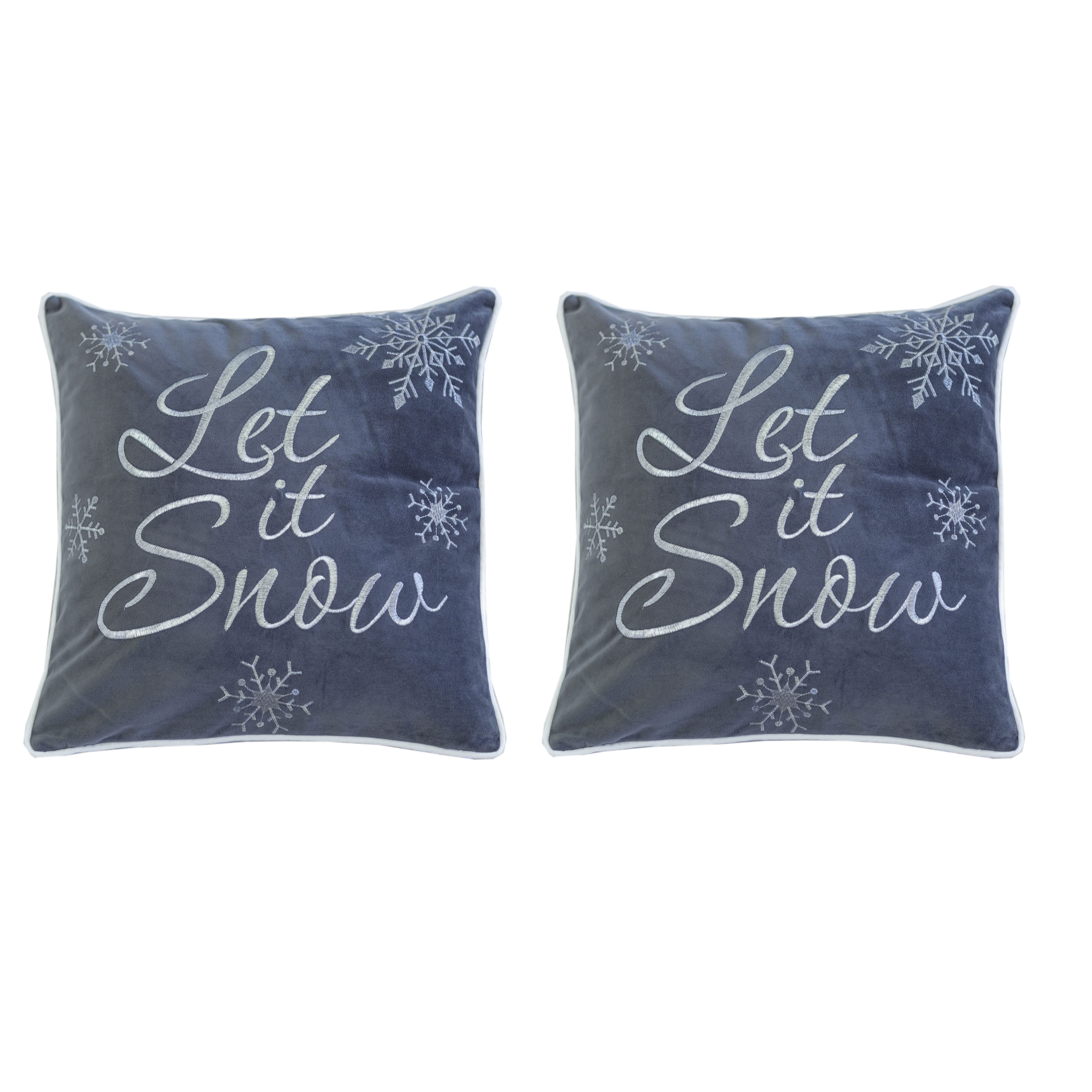 Let-It-Snow Gray Embroidered Snowflake Graphic Polyester Fill 20 in. x 20 in. Decorative Throw Pillow (Set of 2)
