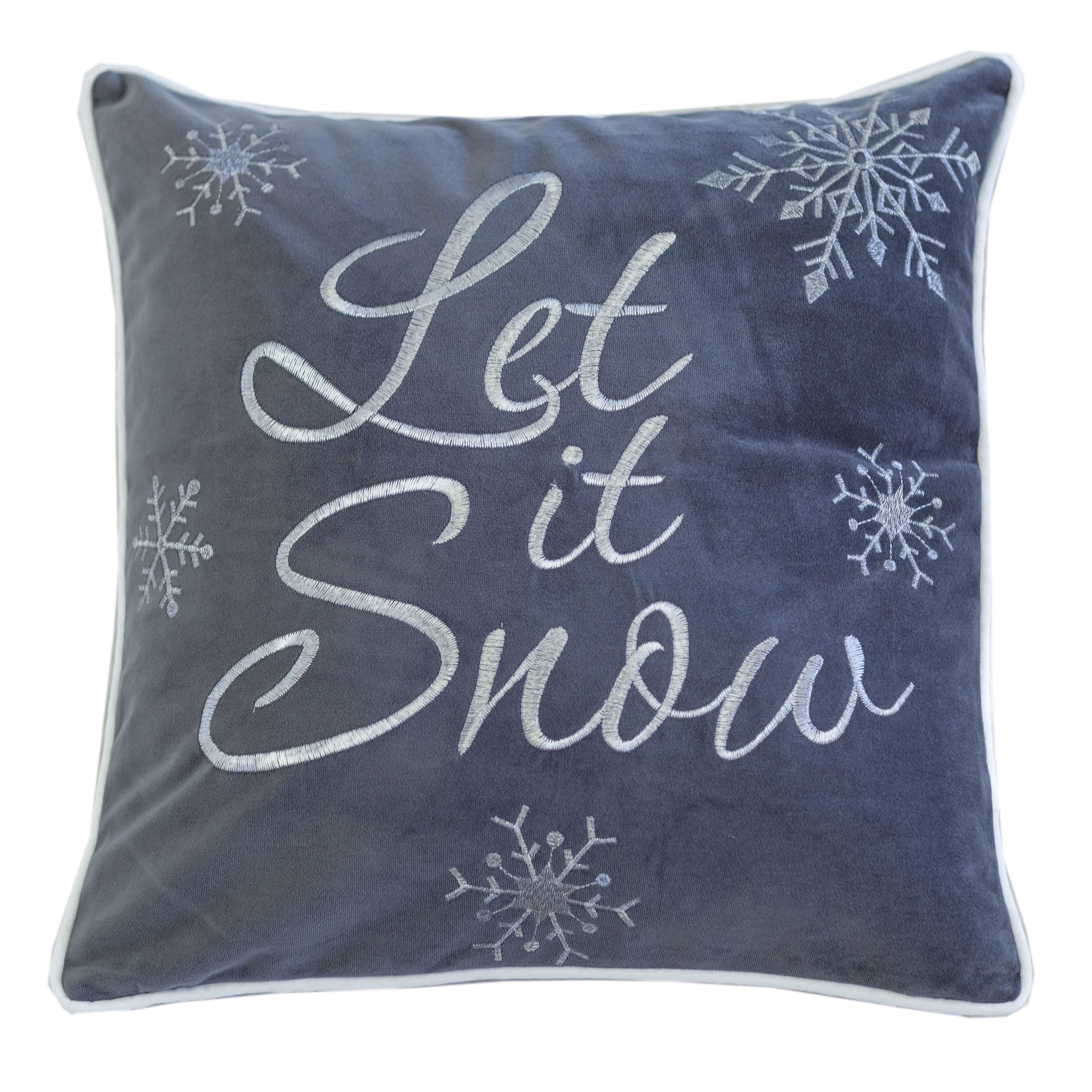 Let-It-Snow Gray Embroidered Snowflake Graphic Polyester Fill 20 in. x 20 in. Decorative Throw Pillow