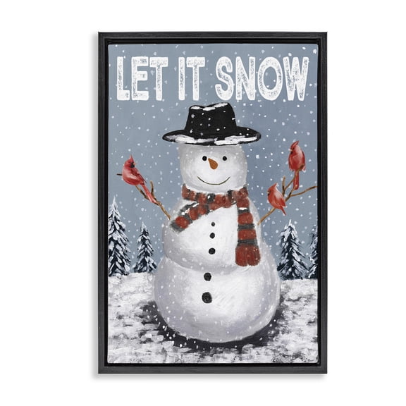 Stupell Industries Let It Snow Joyful Snowman Black Framed Floater Canvas Wall Art, design by Dogwood Portfolio, 25 x 17