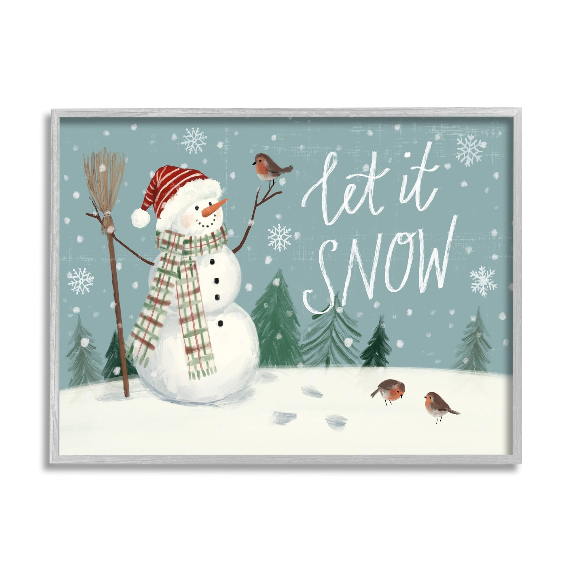 Let It Snow Magical Snowman in Scenic Snowfield Landscape Painting Framed Art Print Wall Art