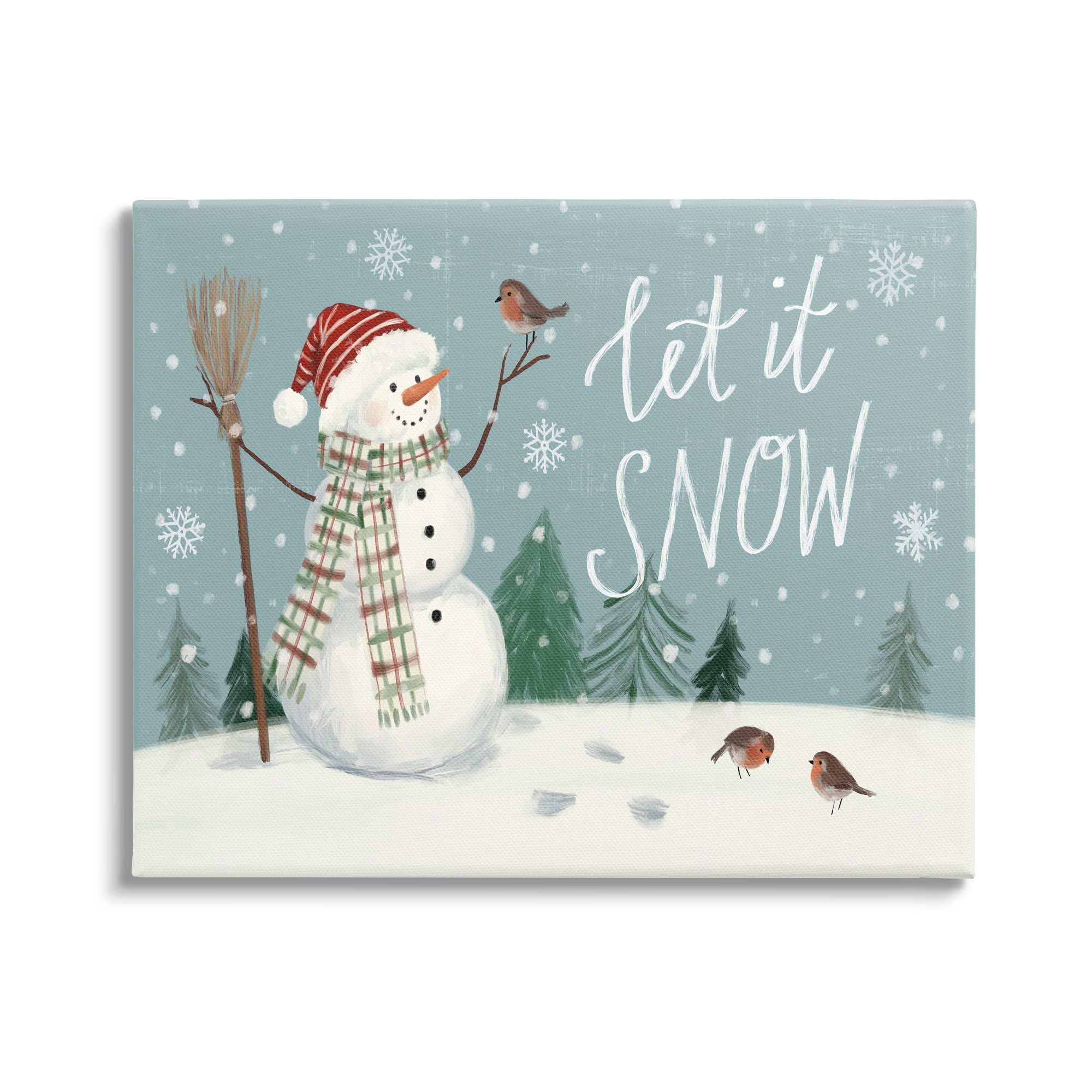 Let It Snow Magical Snowman in Scenic Snowfield Landscape Painting Gallery-Wrapped Canvas Print Wall Art