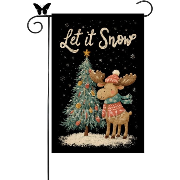 Let It Snow Moose House Flag Snowflake Garden Flag 12x18 Inch Double Sided, Christmas Winter Holiday Yard Outdoor Decorative Flag (22290)