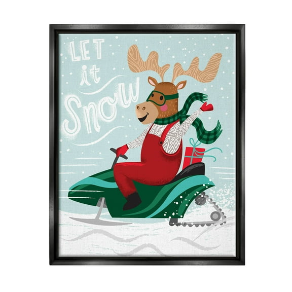 Let It Snow Moose Sleigh Holiday Graphic Art Jet Black Framed Art Print Wall Art