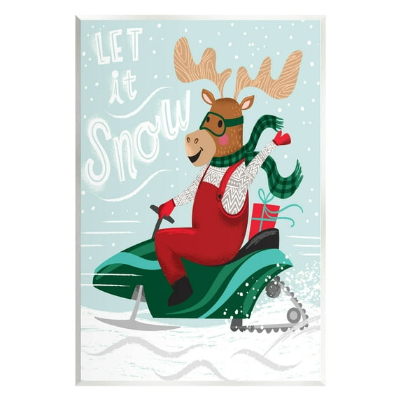 Let It Snow Moose Sleigh Holiday Graphic Art Unframed Art Print Wall Art