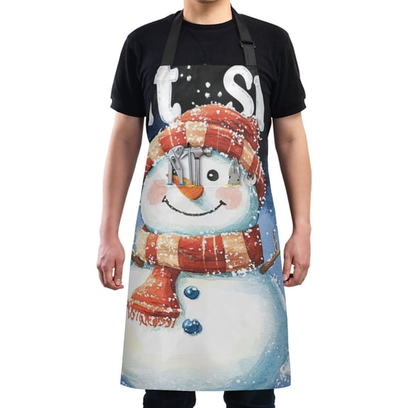 Let It Snow Snowman Chef Kitchen Apron with Pockets for Women Waterproof Aprons for Cooking Baking