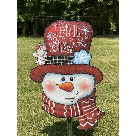 Let It Snow Snowman Head Christmas Yard Art