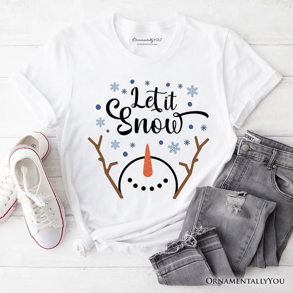 Let It Snow Snowman T‑Shirt, Snowflakes Minimalist Tee for Winter Holiday Season