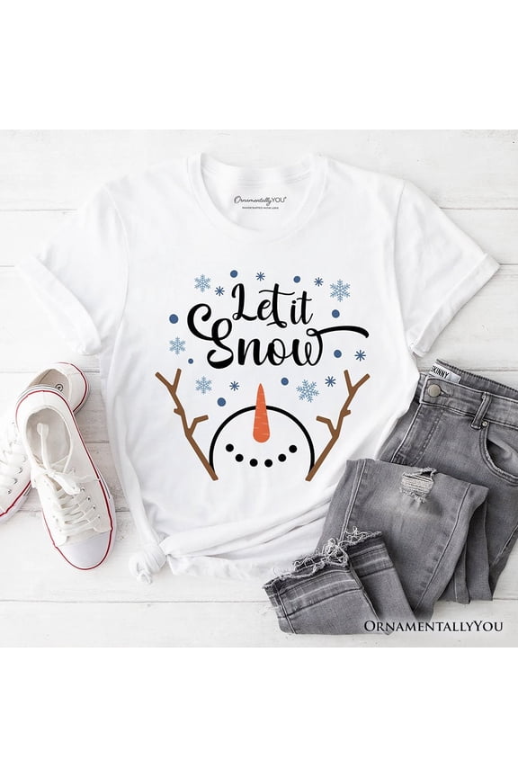 Let It Snow Snowman T‑Shirt, Snowflakes Minimalist Tee for Winter Holiday Season