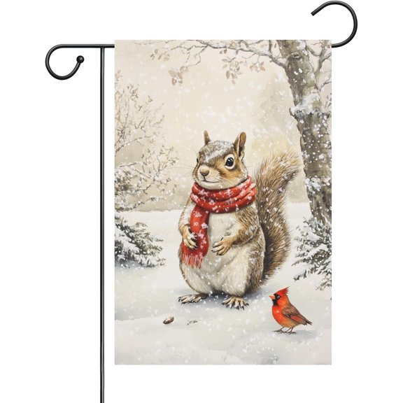 Let It Snow Squirrel Cardinal Garden Flag 12x18 Inch Double Sided, Hello Winter Rustic Seasonal Yard Outdoor Decorative Flag