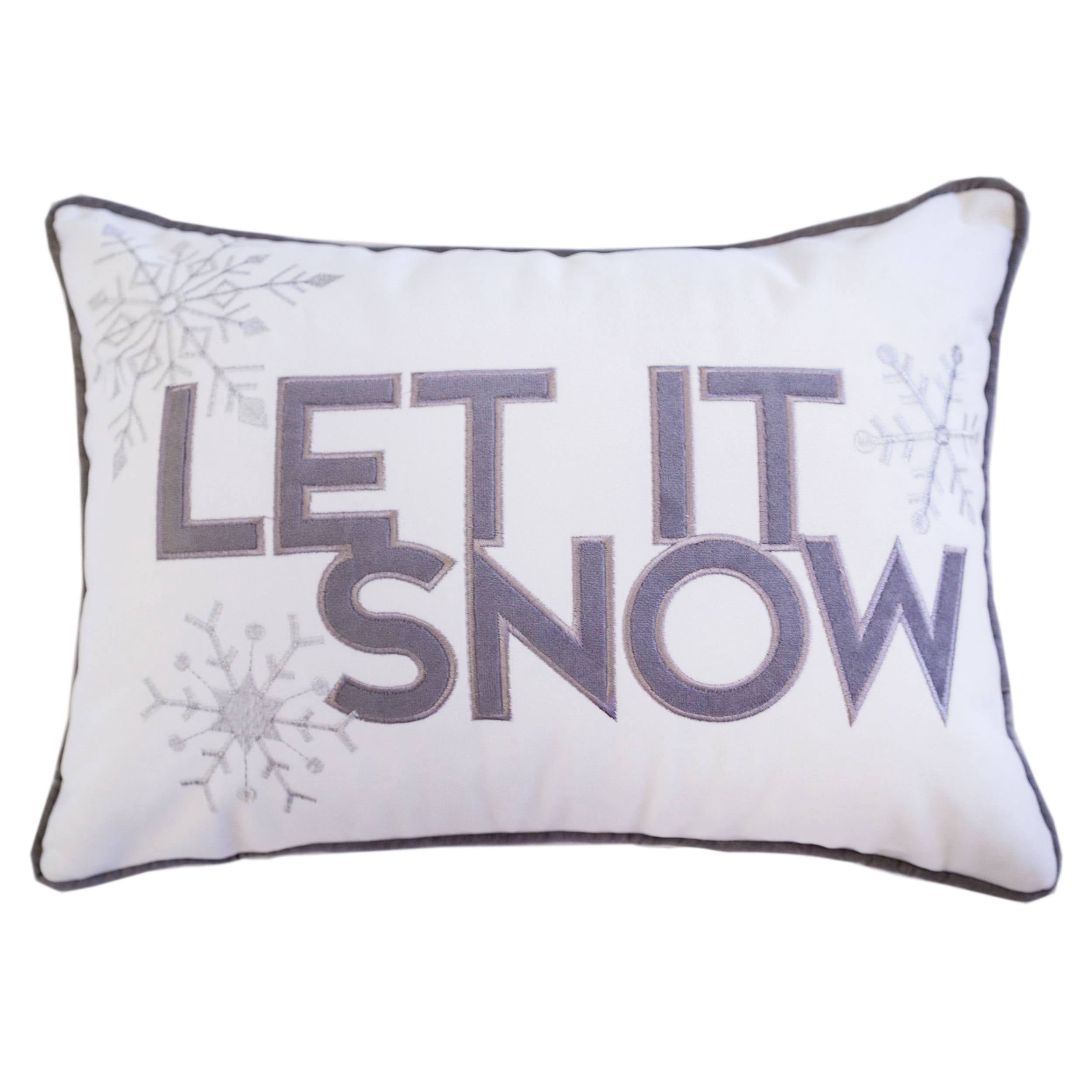 Let-It-Snow White and Gray Embroidered Snowflake Graphic Polyester 14 in. x 20 in. Decorative Throw Pillow
