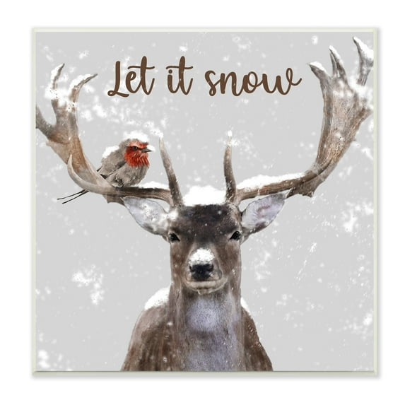 Let It Snow Winter Bird Perched Deer Antlers Animals & Insects Graphic Art Unframed Art Print Wall Art