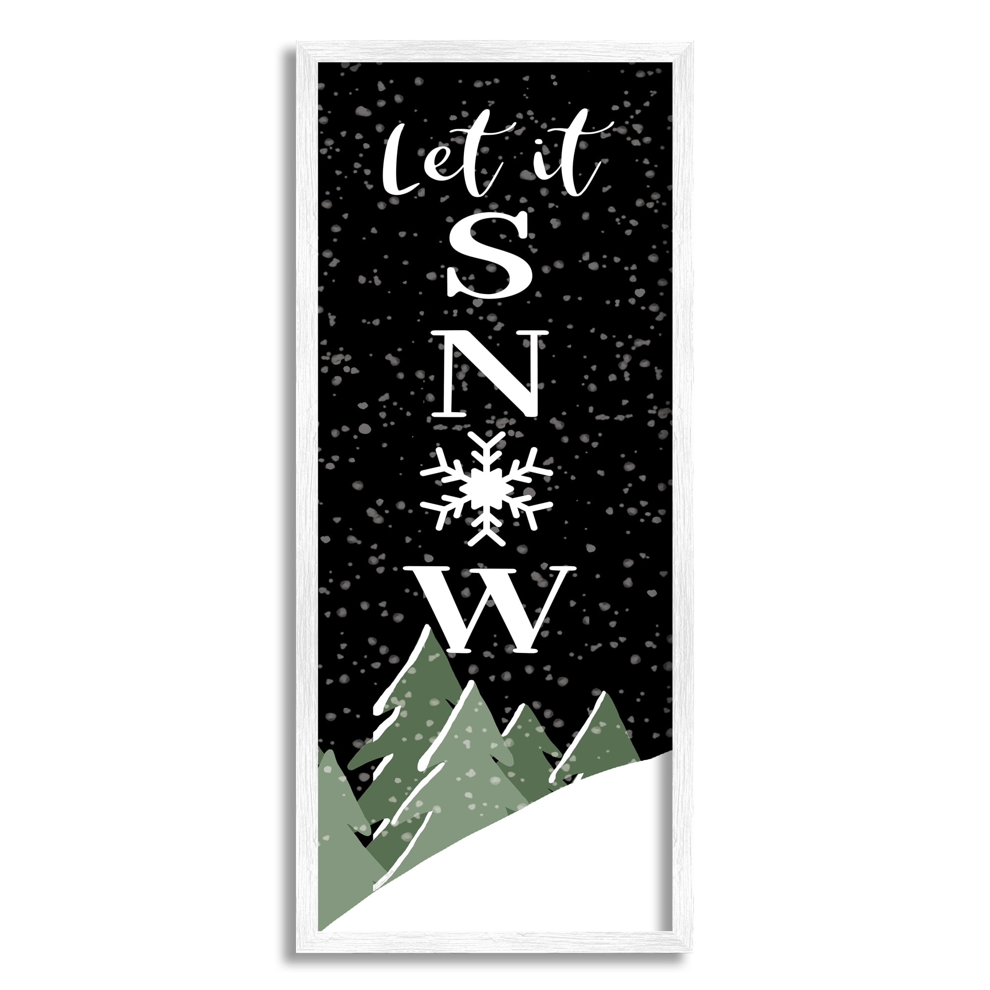 Let It Snow Winter Hilltop Fir Trees Saying Inspirational Graphic Art Framed Art Print Wall Art