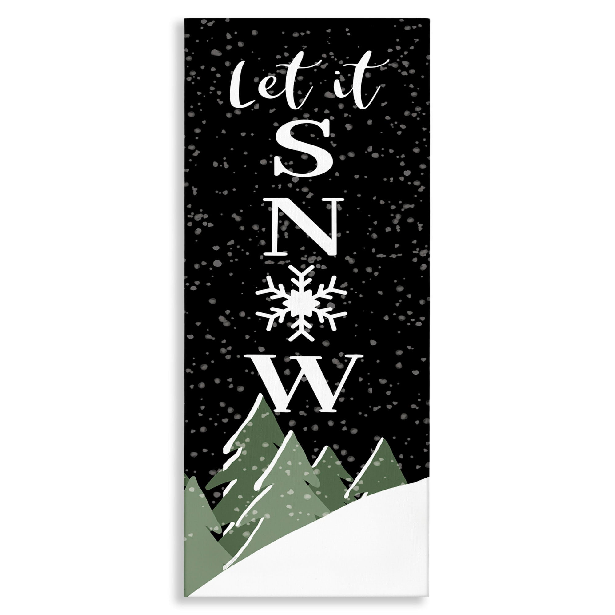 Let It Snow Winter Hilltop Fir Trees Saying Inspirational Graphic Art Gallery-Wrapped Canvas Print Wall Art