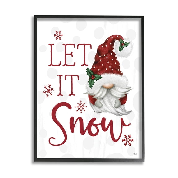 Let It Snow Winter Sentiment Red Snowflakes Gnome Inspirational Graphic Art Framed Art Print Wall Art