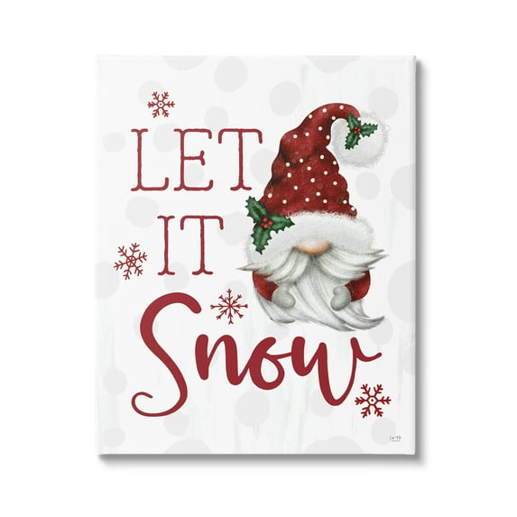 Let It Snow Winter Sentiment Red Snowflakes Gnome Inspirational Graphic Art Gallery-Wrapped Canvas Print Wall Art