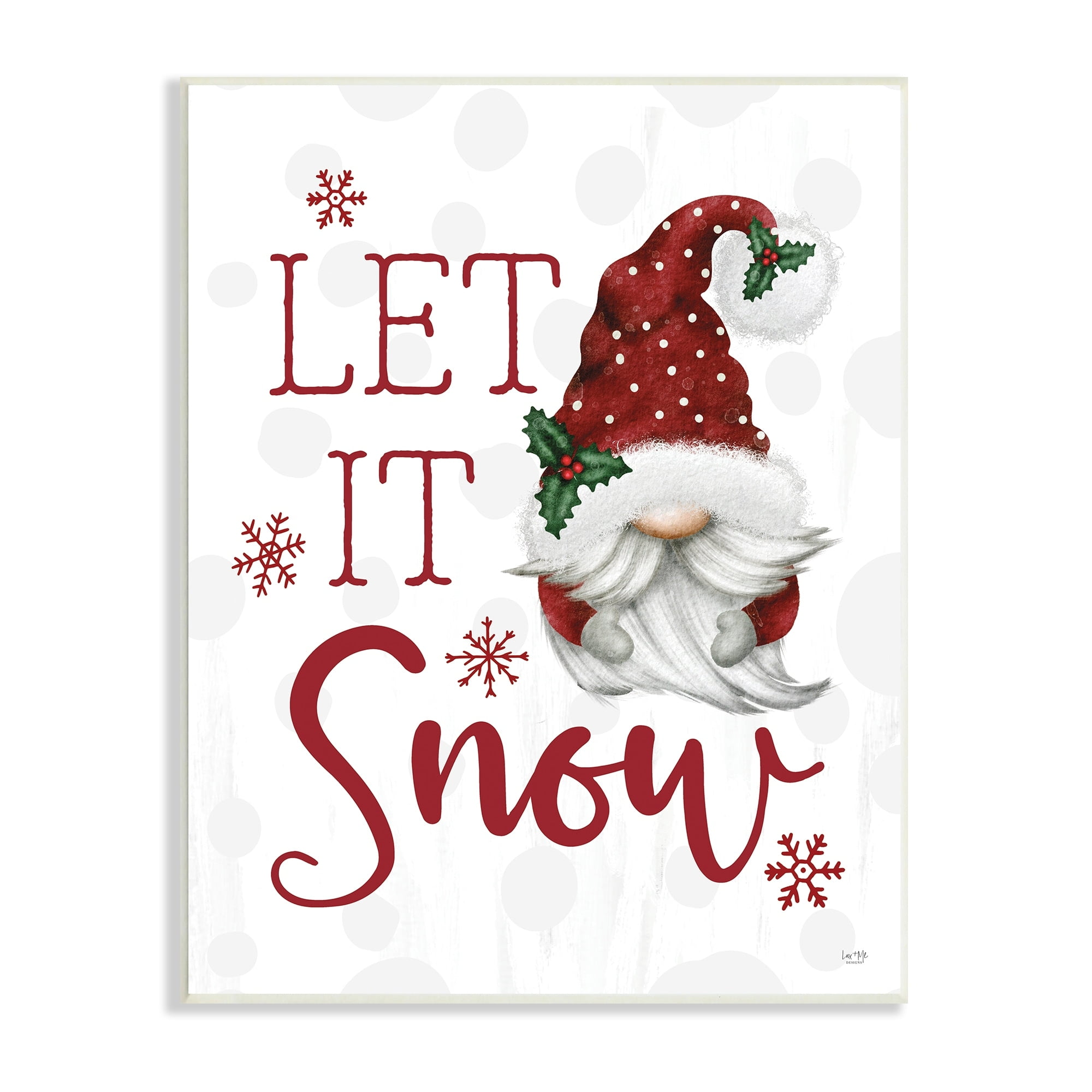 Let It Snow Winter Sentiment Red Snowflakes Gnome Inspirational Graphic Art Unframed Art Print Wall Art