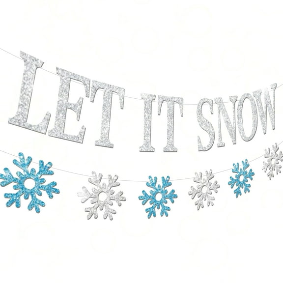 Let It Snow Winter Snow Theme Party Decorations - Silver & Blue Banner Set