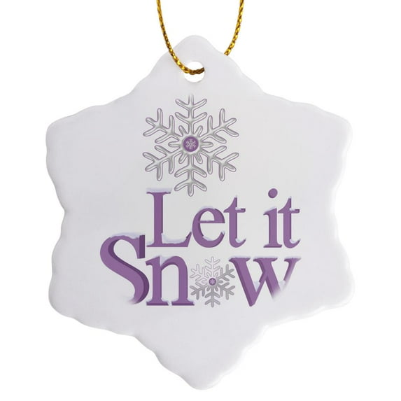3drose, Let It Snow with a Pretty Snowflake in Purple and White Illustration, 3 inch Snowflake Porcelain Ornament
