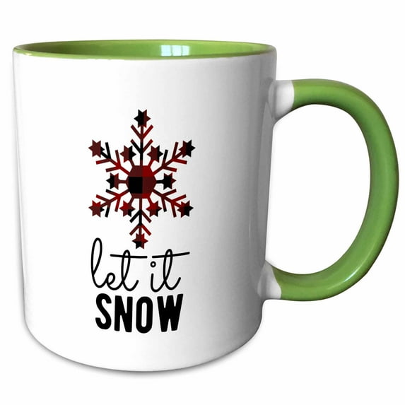 3drose, Let It Snow with Buffalo Plaid Snowflake on a White Background., 11oz Two-tone Green Mug