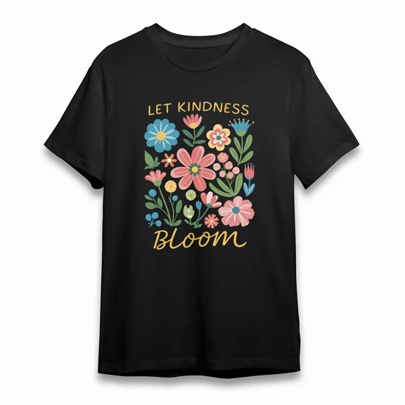 Let Kindness Bloom Flower Tee Short Oversize Cotton Black Men's Fashion T-Shirt