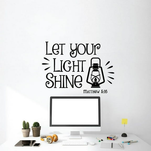Let Your Light Shine - Matthew 5:16 Night Lamp Cute Bright Theme Vinyl Wall Art Wall Sticker Wall Decal Decoration For Home Room Kids Room Nursery Room Girls Boys Décor Design Size (30x30 inch)
