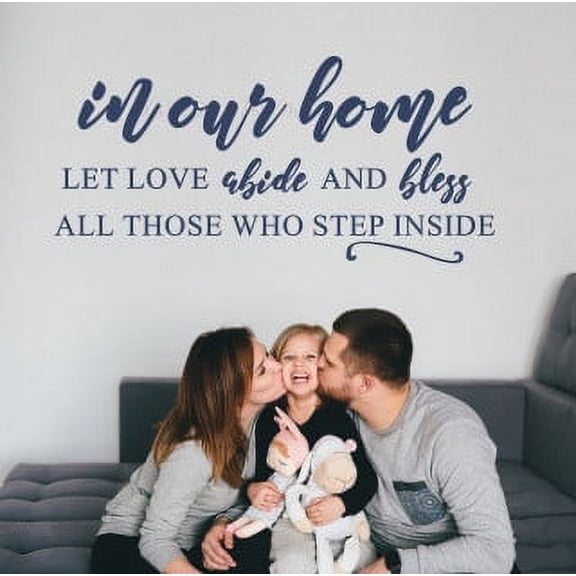 Let Love Abide Bless All Home Decor Wall Stickers- Wall Quote Decal Stickers for Kitchen - Home Wall Quote Decals - Home Wall Quote Decals for Living Room 36x17 Inch- Deep Blue