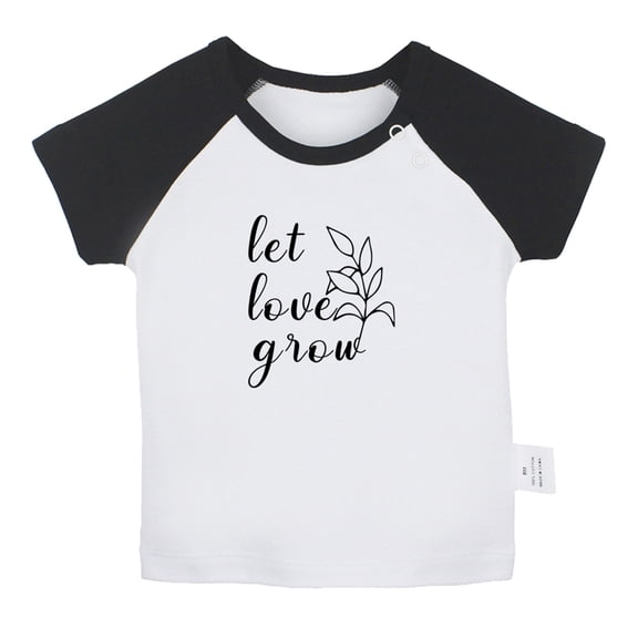 Let Love Grow Funny T shirt For Baby, Newborn Babies T-shirts, Infant Tops, 0-24M Kids Graphic Tees Clothing (Short Black Raglan T-shirt, 6-12 Months)
