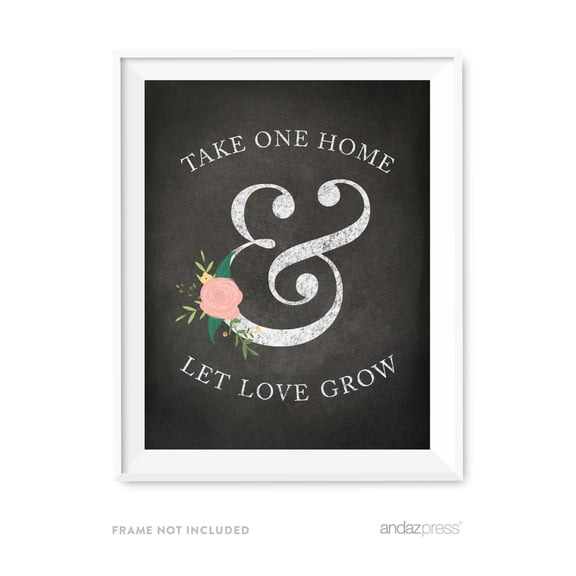 Let Love Grow Plant Seed Favors Chalkboard & Floral Roses Wedding Party Signs
