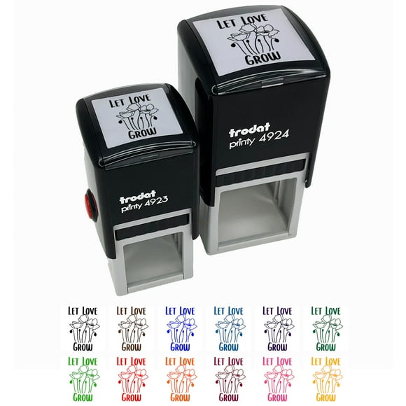 Let Love Grow Poppy Flowers Wedding Self-Inking Rubber Stamp Ink Stamper - Red Ink - Small 1 Inch