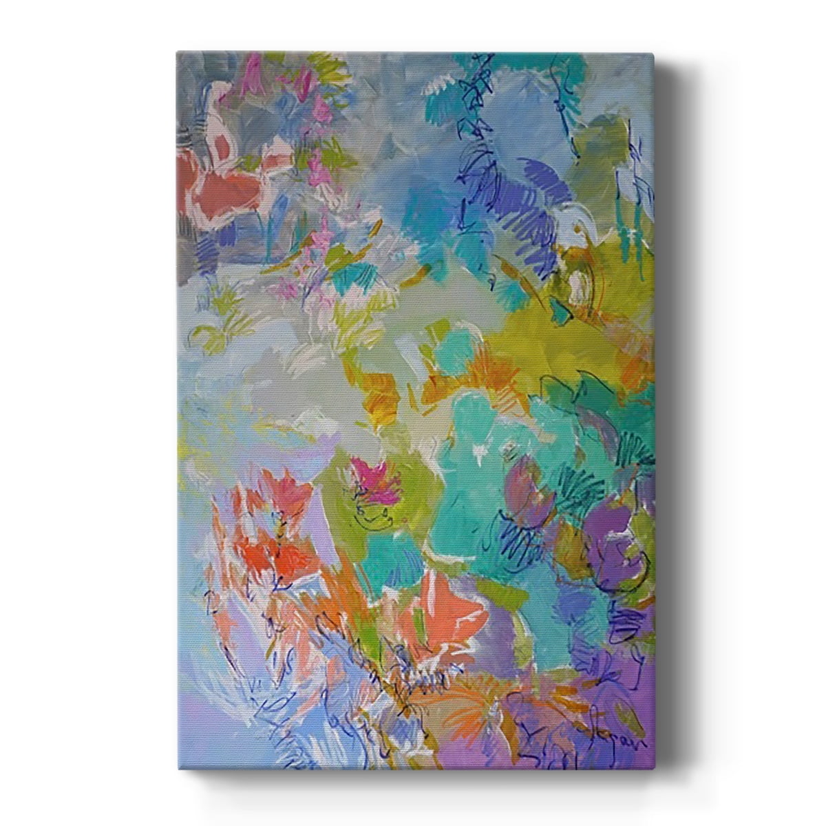 Colorful Abstract Floral Canvas Art in 14x14