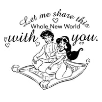 Let Me Share This Whole New World With You | Walt StickerDecal Aladdin Wall Decal Quotes For Kids Bedroom Living Room - 16" x 20" DIY Removable Vinyl Home Wall Art Lettering Decal Decoration Stickers