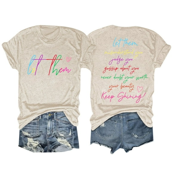 Let Them Misunderstand You T Shirt For Women Inspirational Letter Print Saying Tshirt Crewneck Tee Positive T Shirt Women V Neck Workout Cute Summer Tops Women Shirts Compression Long Sleeved Tees for