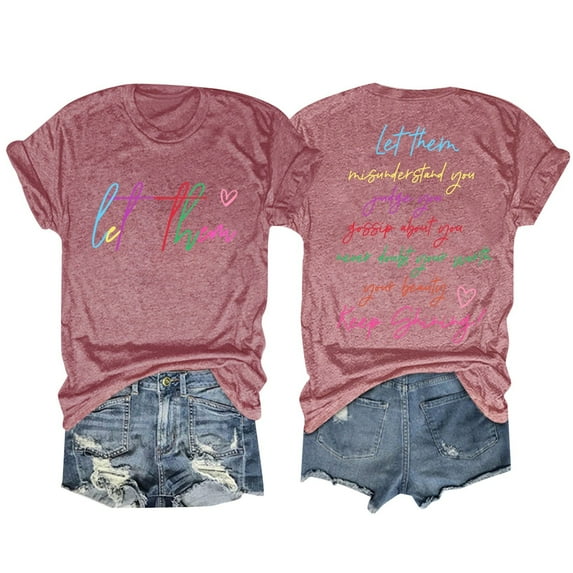 Let Them Misunderstand You T Shirt For Women Inspirational Letter Print Saying Tshirt Crewneck Tee Positive T Shirt Women V Neck Workout Cute Summer Tops Women Shirts Compression Long Sleeved Tees for