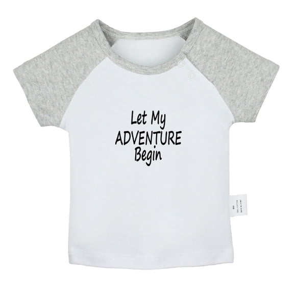 Let My Adventure Begin Funny T shirt For Baby, Newborn Babies T-shirts, Infant Tops, 0-24M Kids Graphic Tees Clothing (Short Gray Raglan T-shirt, 6-12 Months)