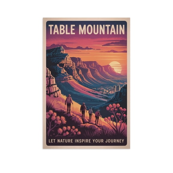 Let Nature Inspire Your Journey Table Mountain Retro Travel Poster Vintage Inspirational Wall Art Print for Office Bedroom Creative Space Print Poster