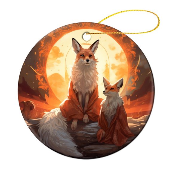 Let There Be Peace Fox Christmas Ornament Anime Nature Keepsake Ceramic Ornament Keepsake Funny Christmas Hanging Tree Decor Ornament for Family Friend