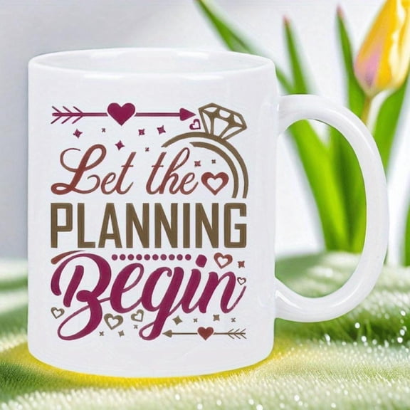 Let Planning Begin Inspirational White Porcelain Coffee Mug with Heart and Design Ideal Organizers and Planners Motivational Coffee Cup Playful Font W
