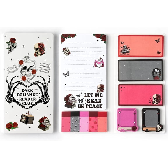 Let Me Read in Peace Dark Romance Sticky Notes Set - 550 Sheets Rose Skull Self-Stick Note Pads Dark Romance Book Lovers Gift Divider Tabs Bundle Writing Memo Pad for Teens Adults