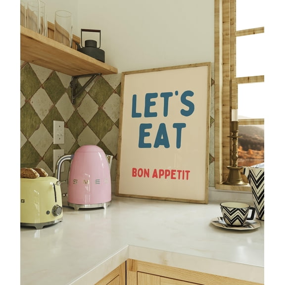 Let'S Eat Bon Appetite Print Whimsical Dining Room Decor Modern Retro Food Print Playful Kitchen Quote Poster