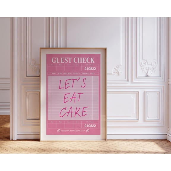 Let'S Eat Cake Guest Check Wall Art Trendy Retro Wall Art Prints Kitchen Wall Art Girly Pink Prints Preppy Room Decor